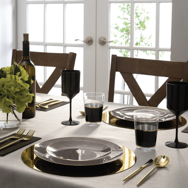 Taupe and Gold Rim Round Plastic Plates - Organic