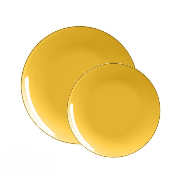Yellow and Gold Rim Round Plastic Plates - Organic