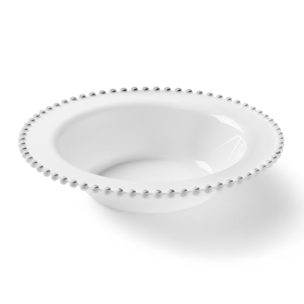 White and Silver Round Plastic Plates 10 Count - Beaded