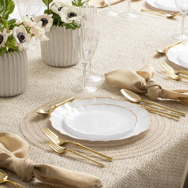 White and Gold Round Plastic Plates 10 Count - Luxe