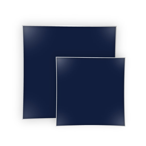 Two dark blue square plastic plates on a white background