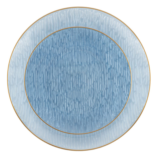24 Pack Transparent Blue and Gold Rim Round Plastic Dinnerware Set (12 Guests) - Icicles