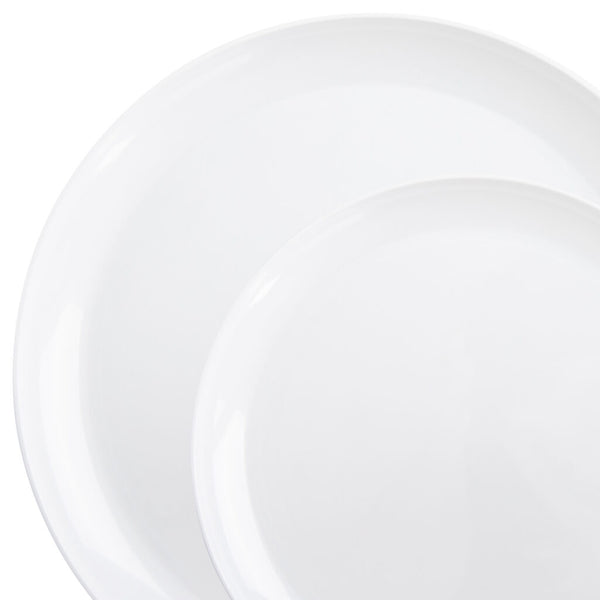 32 Pack White Round Plastic Dinnerware Set (16 Guests) - Presentation