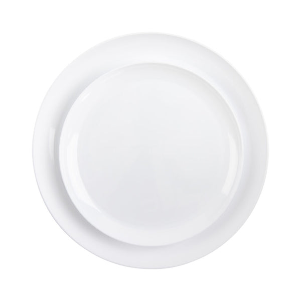 32 Pack White Round Plastic Dinnerware Set (16 Guests) - Presentation