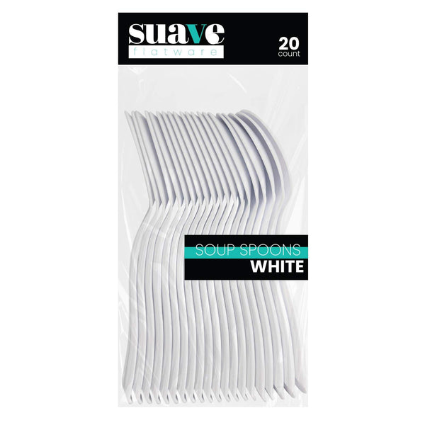 pack of 20 white plastic soup spoons