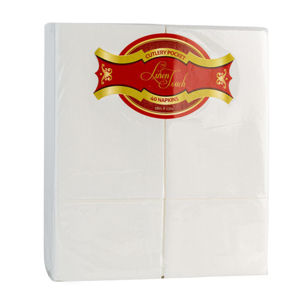 Linen Like Disposable Paper Buffet Pocket Napkins 40 Per Pack - White