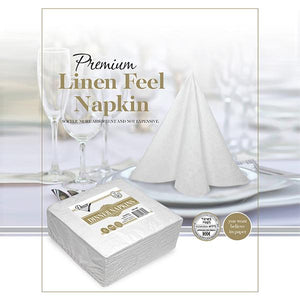 Premium Linen Feel White Dinner Napkins - 50 Pack - Posh Setting