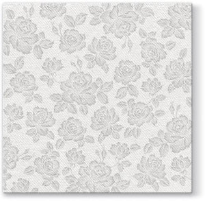 Subtle Roses Silver Airlaid 1/4 Fold Dinner Napkin - 50 pack - Posh Setting
