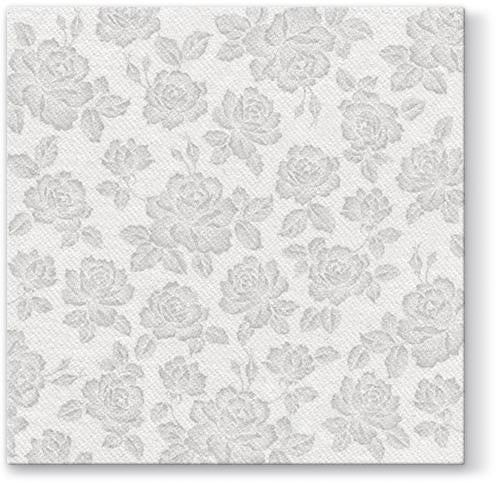 Subtle Roses Silver Airlaid 1/4 Fold Dinner Napkin - 50 pack - Posh Setting