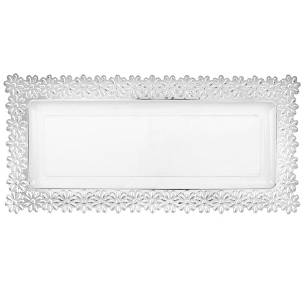 Clear Plastic Oblong Flower Design Tray - 2 Count