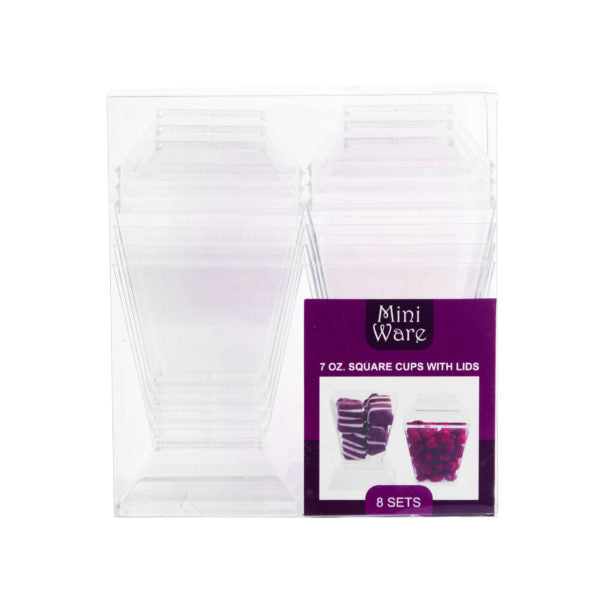 7 oz. Square Plastic Cups With Lid - 8 Count