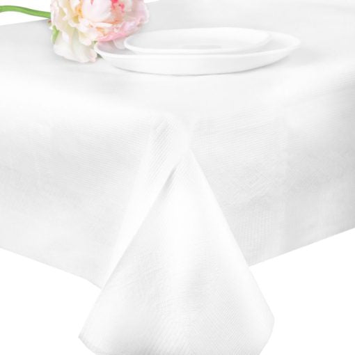 Posh Setting 54" x 108" White Paper Tissue / Poly Plastic Lined Table Covers
