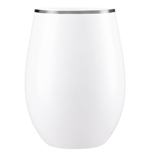 White Stemless Wine Goblets with Silver Rim