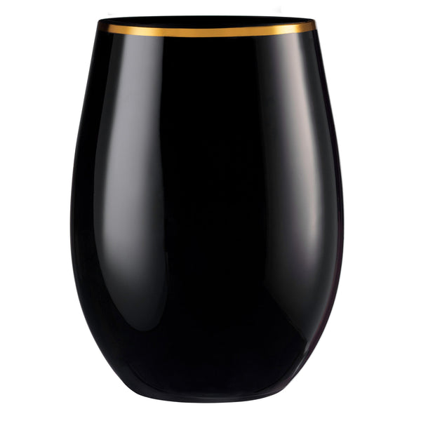 Black Stemless Wine Goblets with Gold Rim