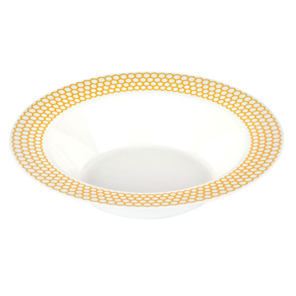 White and Gold Round Plastic Soup Bowls 10 Pack - Honeycomb