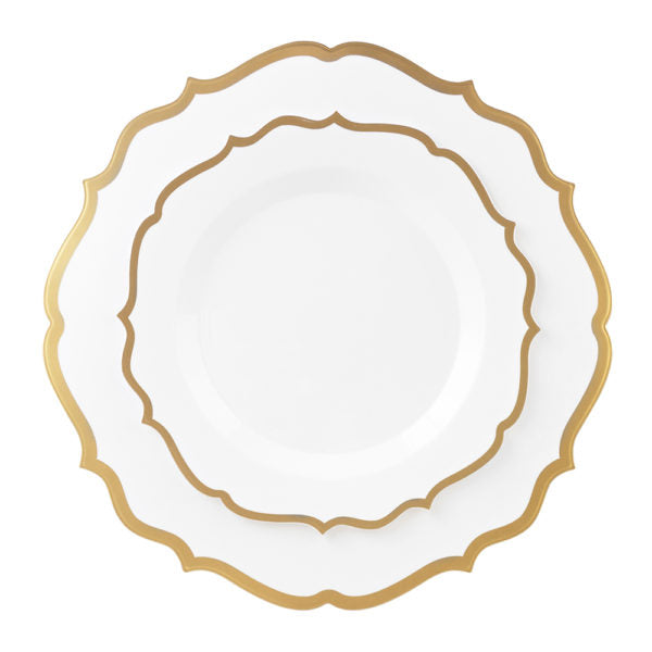 32 count Combo Pack White and Gold Round Plastic Dinnerware set (16 Guests) - Contemporary