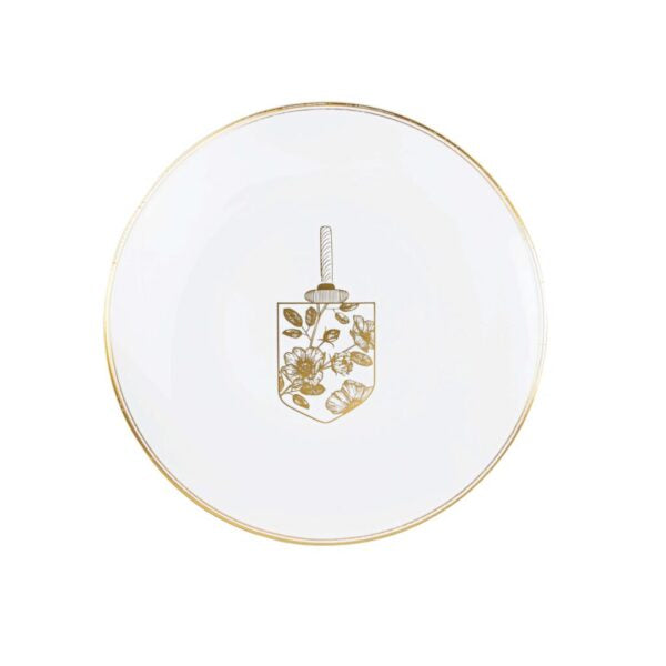 White and Gold Round Plastic Plate 10 Pack - Chanukah