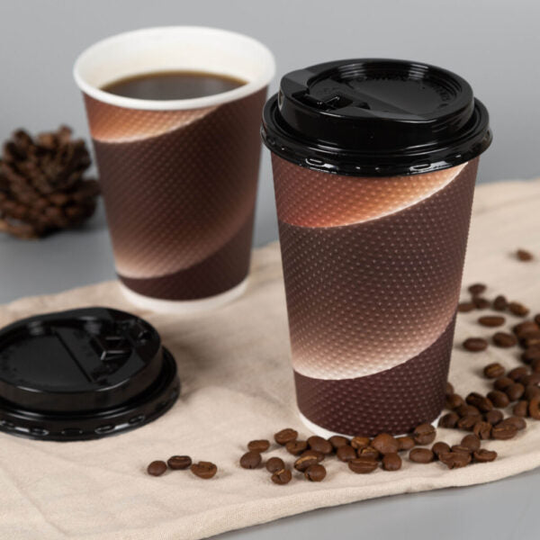 Insulated Textured Paper Coffee Cups with Lids