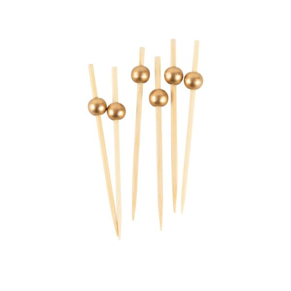 3.5 Inch Bamboo Gold Ball Picks - 100 Count