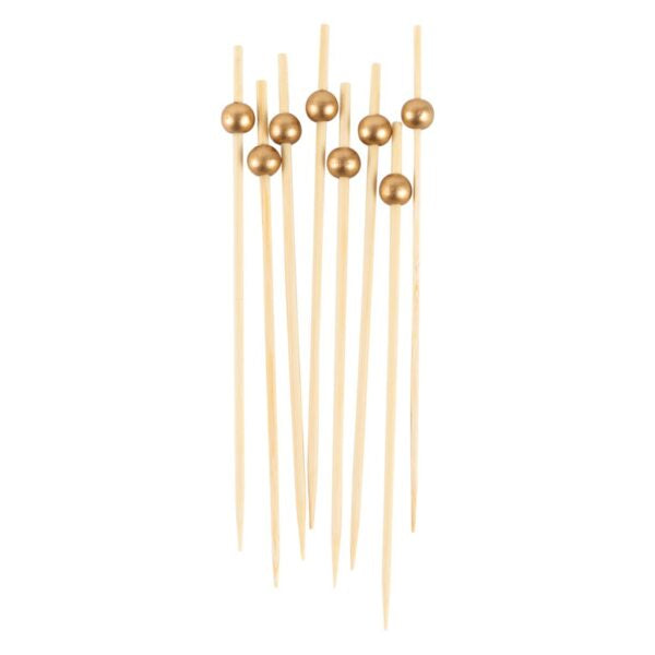 6 Inch Bamboo Gold Ball Picks - 100 Count