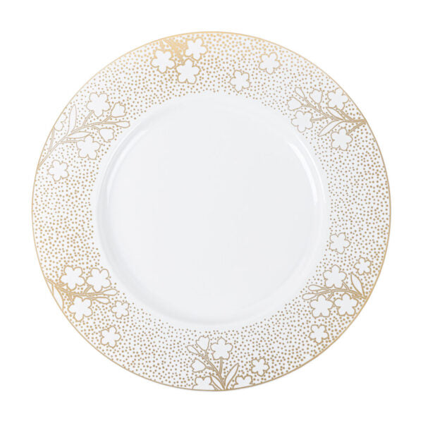 20 Pack White and Gold Wide Rim Plastic Dinnerware Set (10 Guests) - Cherry Blossom