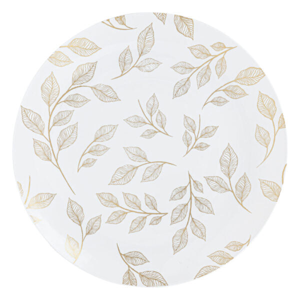 White and Gold Round Plastic Plate 10 Pack - Botanic