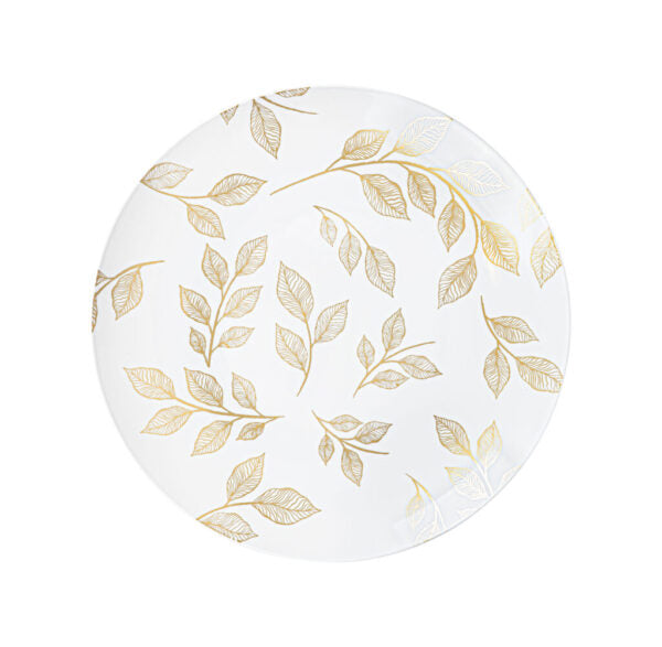 White and Gold Round Plastic Plate 10 Pack - Botanic