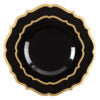 Black and Gold Round Scalloped Plastic Plates 10 Pack - Contemporary
