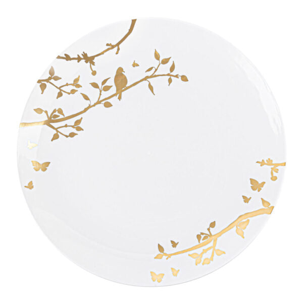 White and Gold Round Plastic Plates - Spring