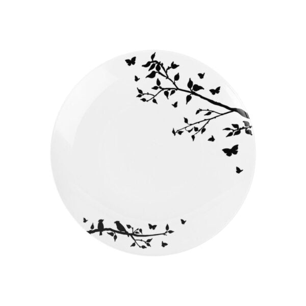 White and Black Round Plastic Plates - Spring