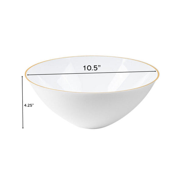 White and Gold Organic Plastic Salad Bowl With Clear Lids - 2 Pack