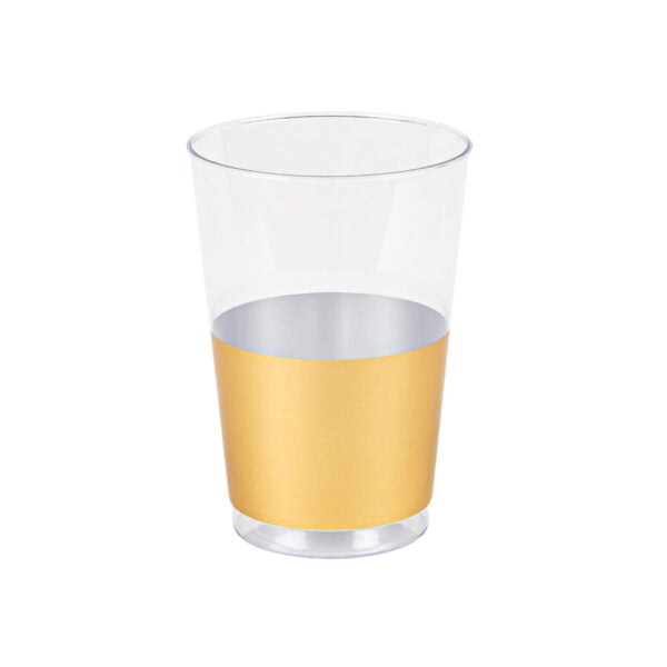 12 Oz Clear/Gold Hard Plastic Round Party Cups 10 Pack