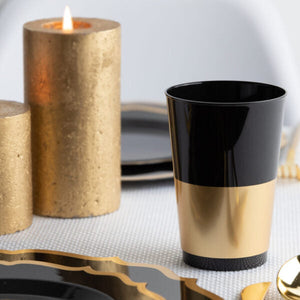 Black and gold rim plastic wine glass 10oz wine cup