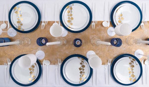 Blue and Gold Round Plastic Plates Set - Vine