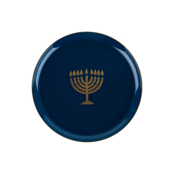 Blue and Gold Round Plastic Plates 10 Pack - Chanukah