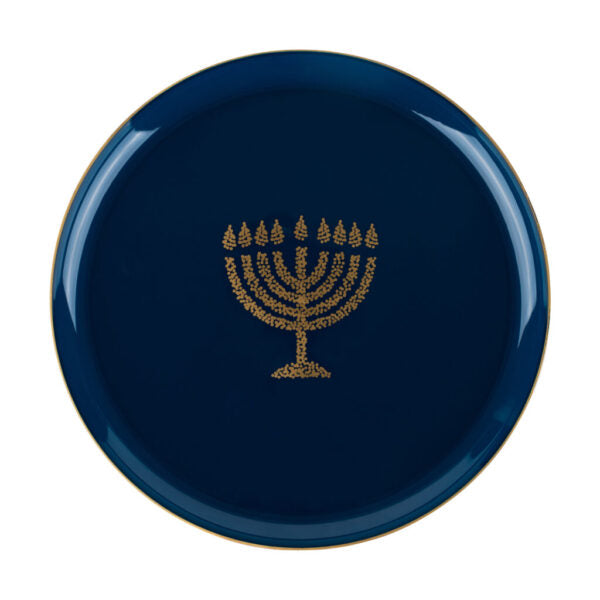 Blue and Gold Round Plastic Plates 10 Pack - Chanukah