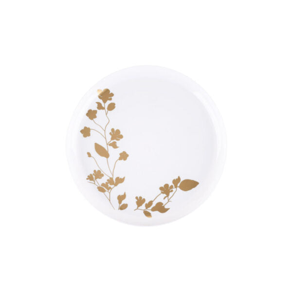 White and Gold Round Plastic Plates - Garden