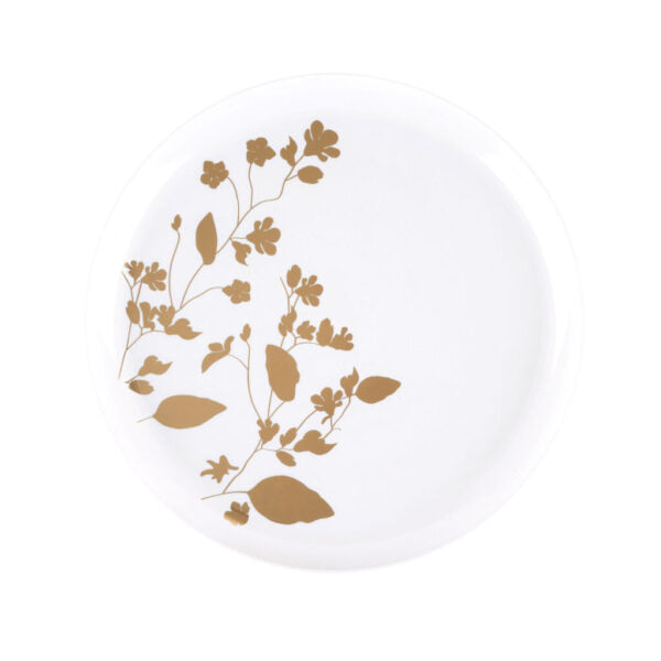 White and Gold Round Plastic Plates - Garden