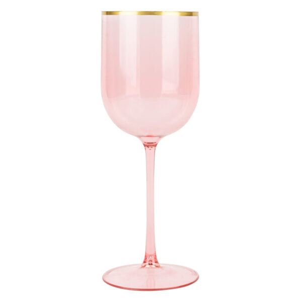 12 oz Pink Gold Rim Plastic Wine Goblets 5 Pack - Posh Setting