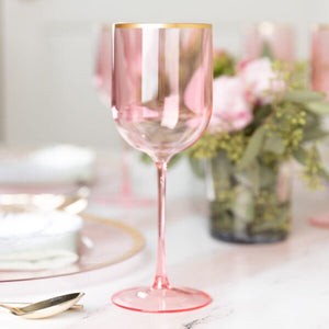 Pink Gold Rim Plastic Wine Goblets