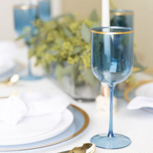 Blue Gold Rim Plastic Wine Goblets