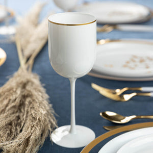 White Plastic Wine Goblets with Gold Rim