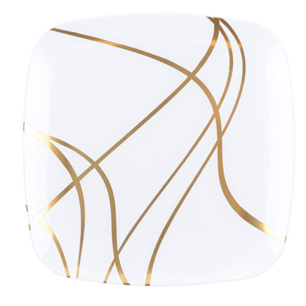 32 Pack White and Gold Square Plastic Dinnerware Set (16 Guests) - Impulse