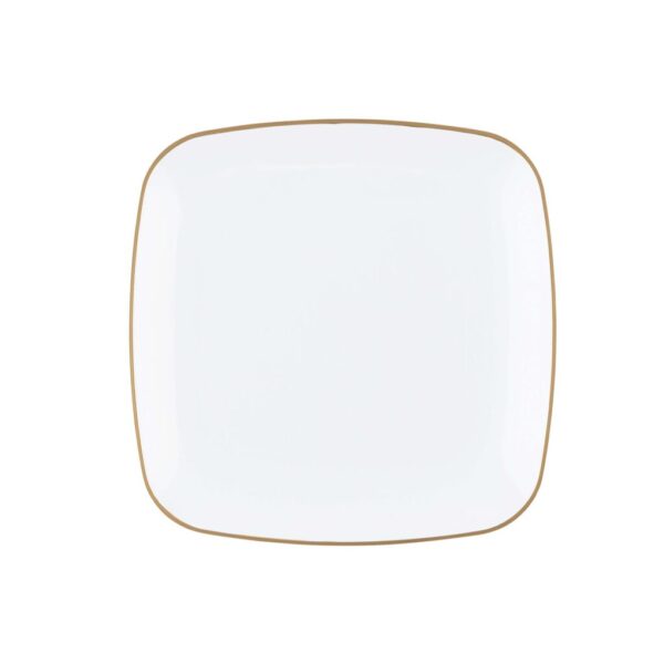 White and Gold Rim Square Plastic Plates 10 Pack - Organic