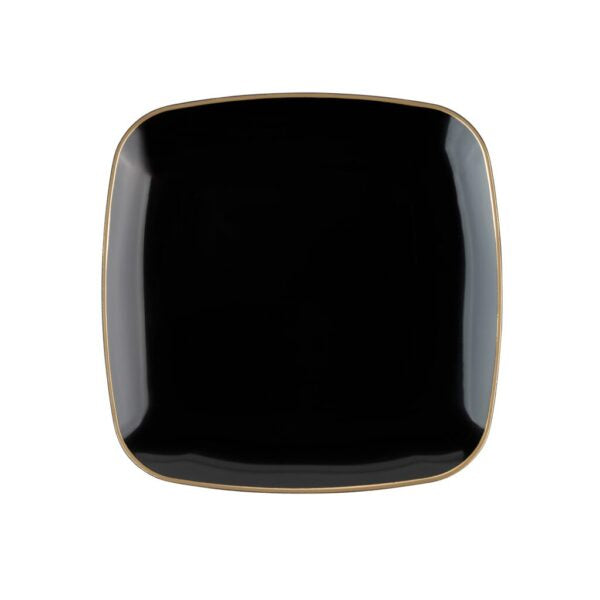 Black and Gold Rim Square Plastic Plates 10 Pack - Organic