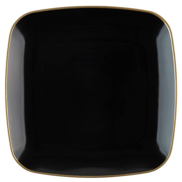 Black and Gold Rim Square Plastic Plates 10 Pack - Organic