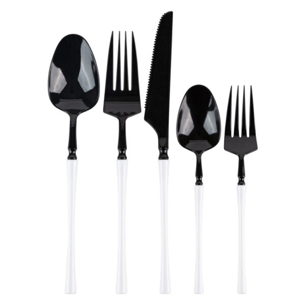 Infinity Collection Black/White Flatware Set 40 Pieces - Setting for 8