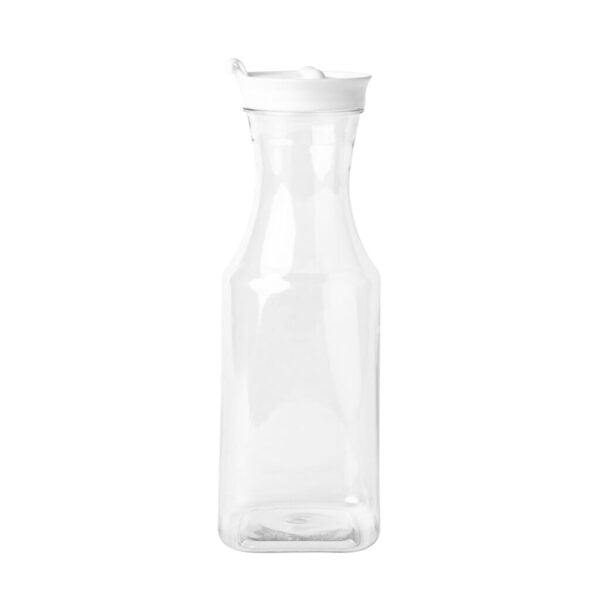 Clear Square Plastic Pitcher Bottle With White Lid 34oz - 1 Pack