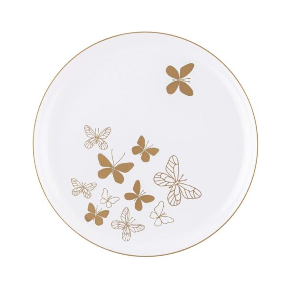 White and Gold Round Plastic Plates - Butterfly