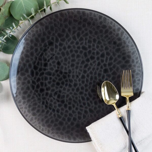 Black Transparent Hammered 13″ Round Plastic Charger Plate - 4 Pack